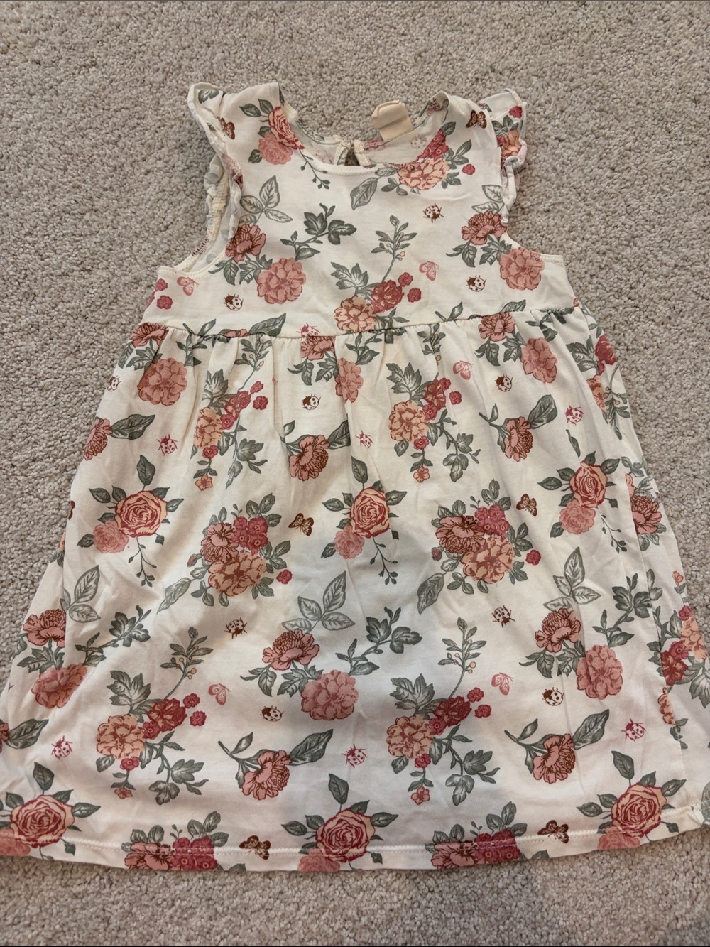 H&M Cream Dress with Pink Rose and Green Leaf Print